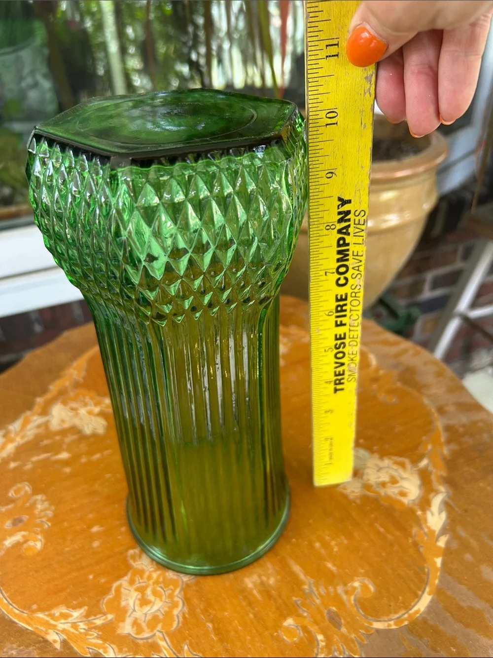 Vintage Green Ribbed Glass Vase